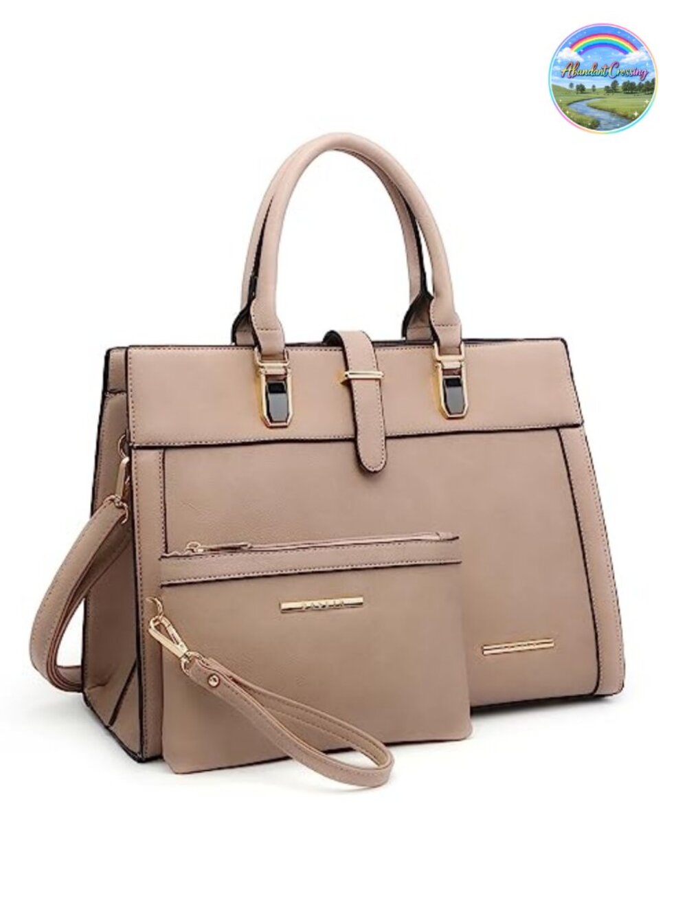 Vegan Leather Satchel Tote Bag with Matching Wristlet Top Handle Work Purse